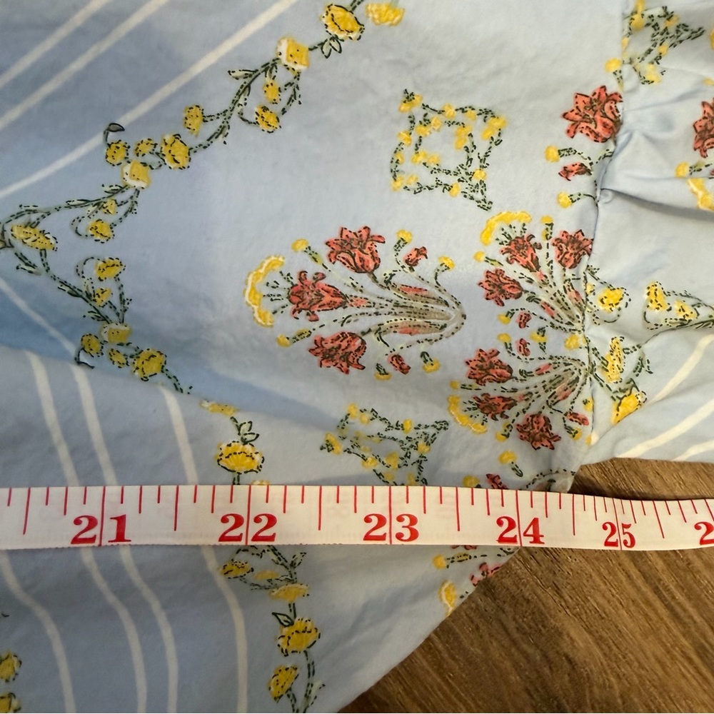 LOFT Blue Floral Midi Dress Puff Sleeves Drawstring Waist Size XL Ann Taylor - Picture 7 of 8
